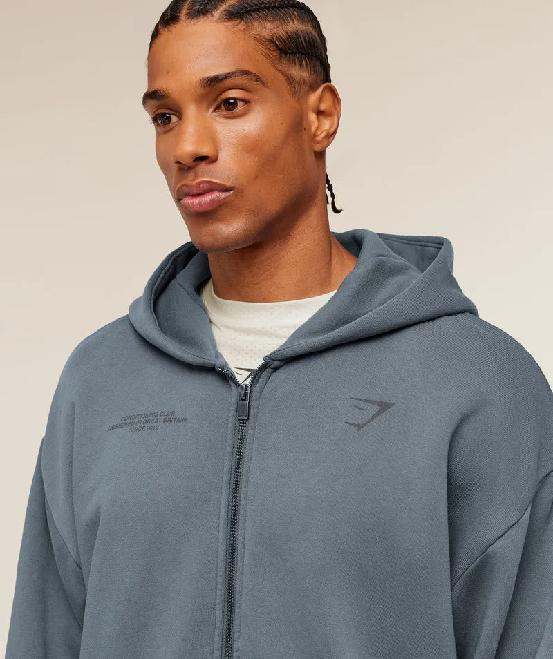 Gymshark Conditioning Club Washed Zip Through Hoodie - Iron Blue/Wash