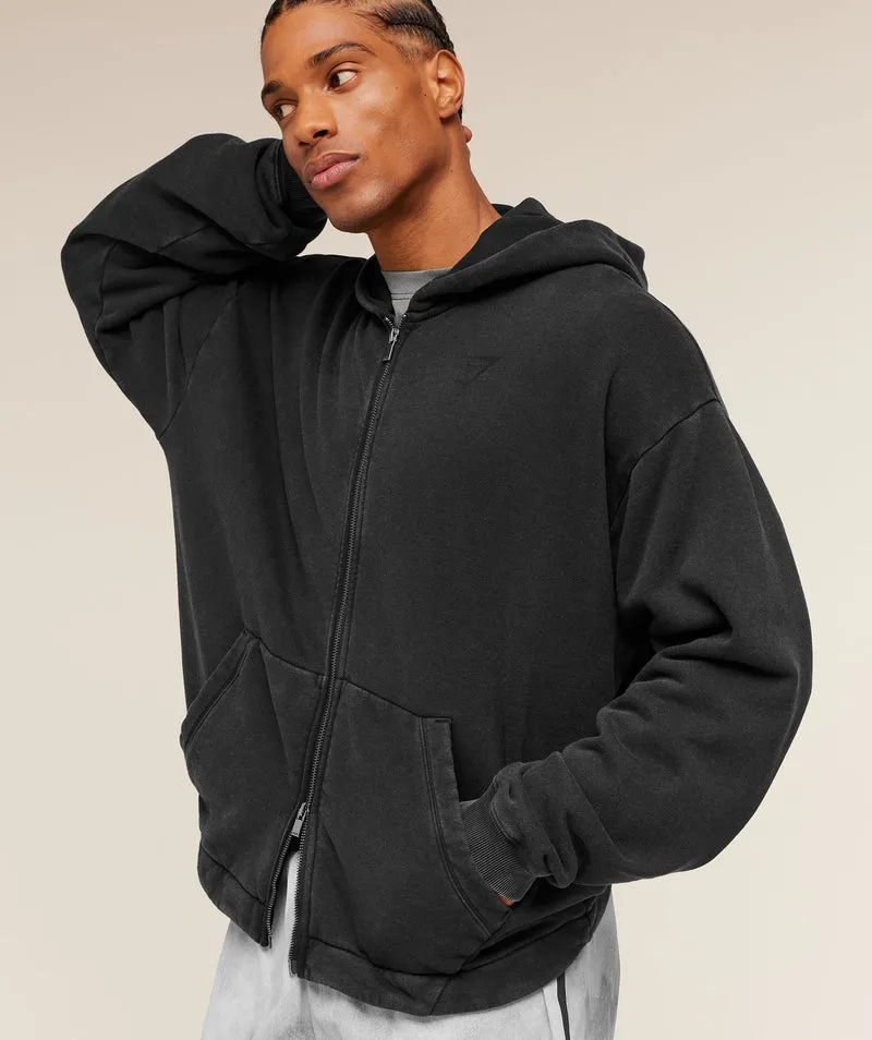 Gymshark Conditioning Club Washed Zip Through Hoodie - Black/Wash