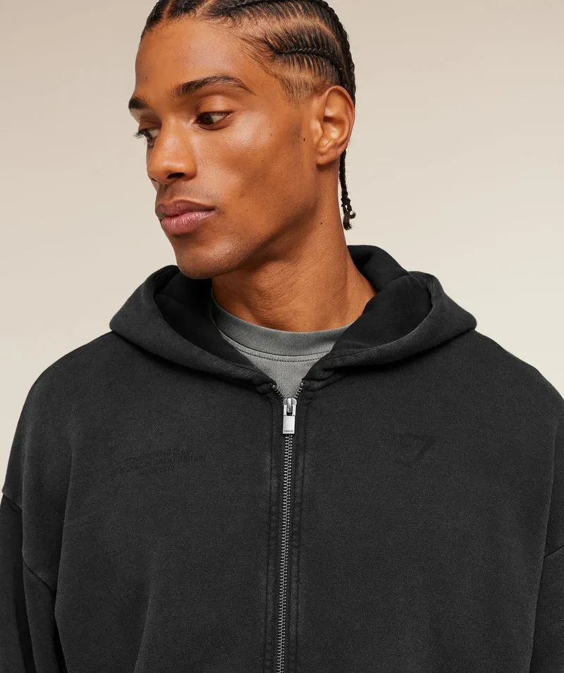 Gymshark Conditioning Club Washed Zip Through Hoodie - Black/Wash
