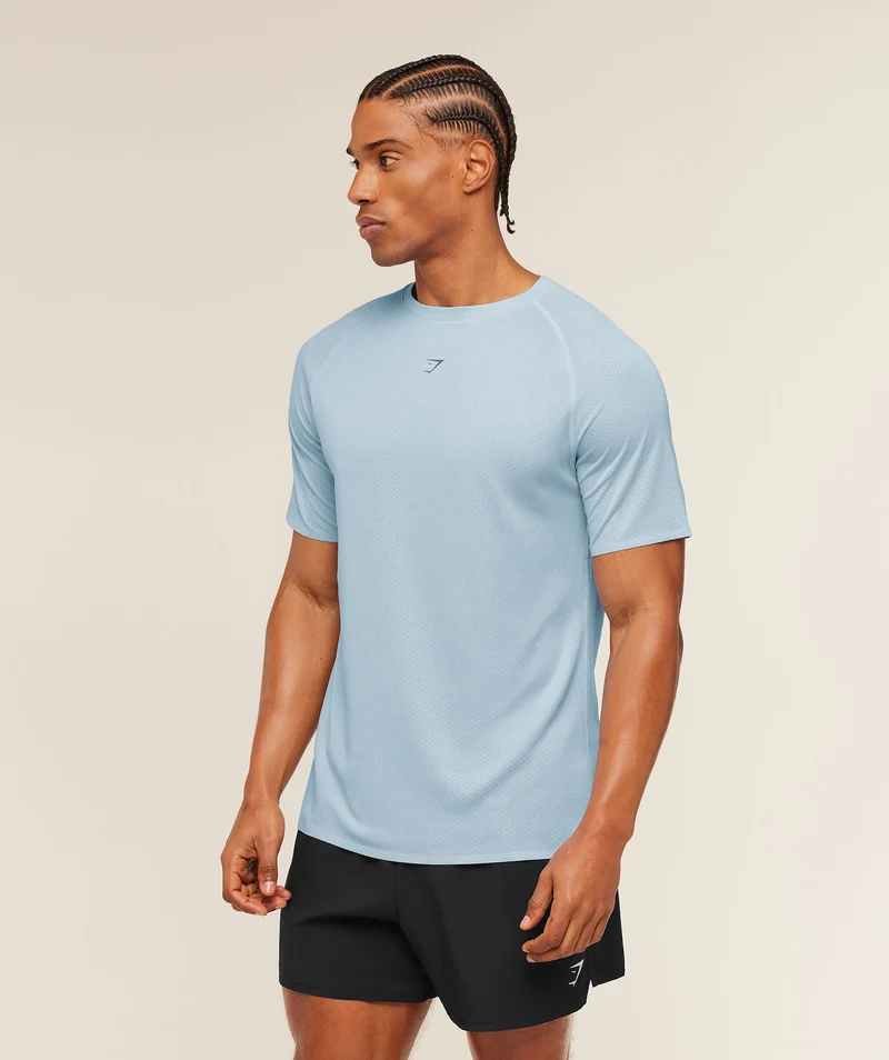 Gymshark Hybrid Engineered Jacquard T-Shirt - Chilled Blue