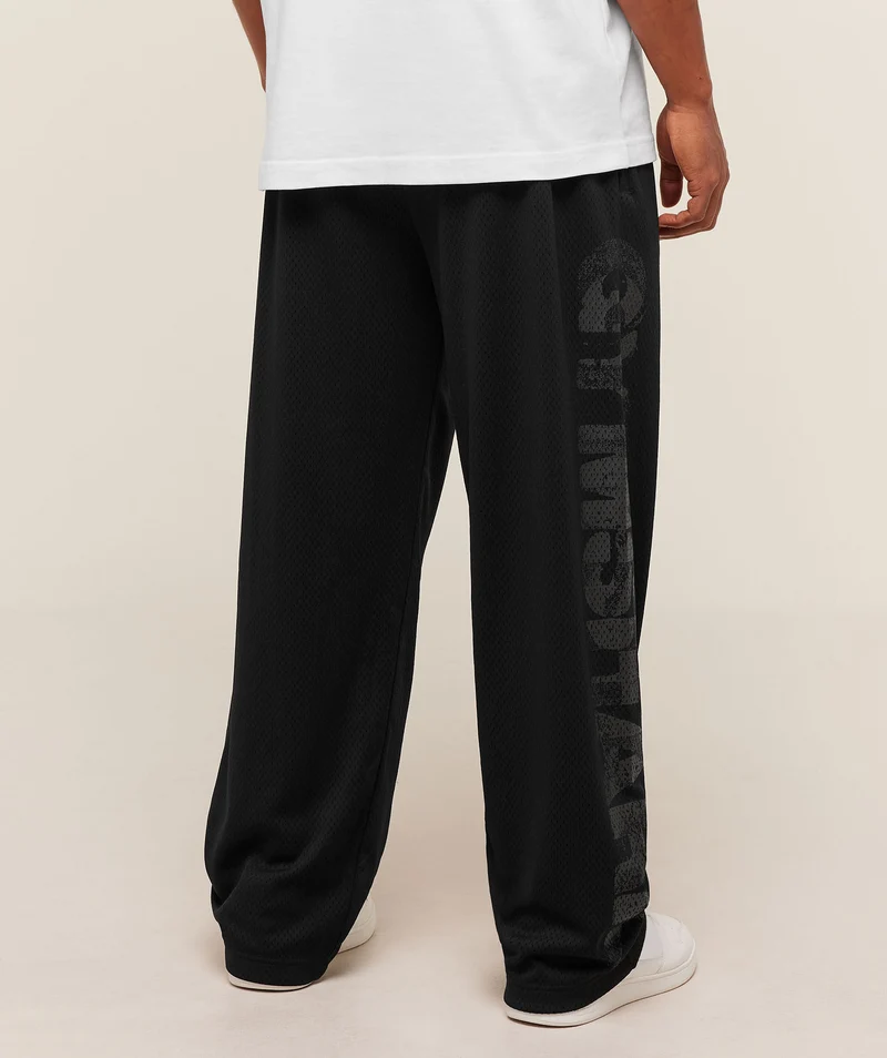 Gymshark Graphic Wordmark Mesh Wide Leg Pants - Black
