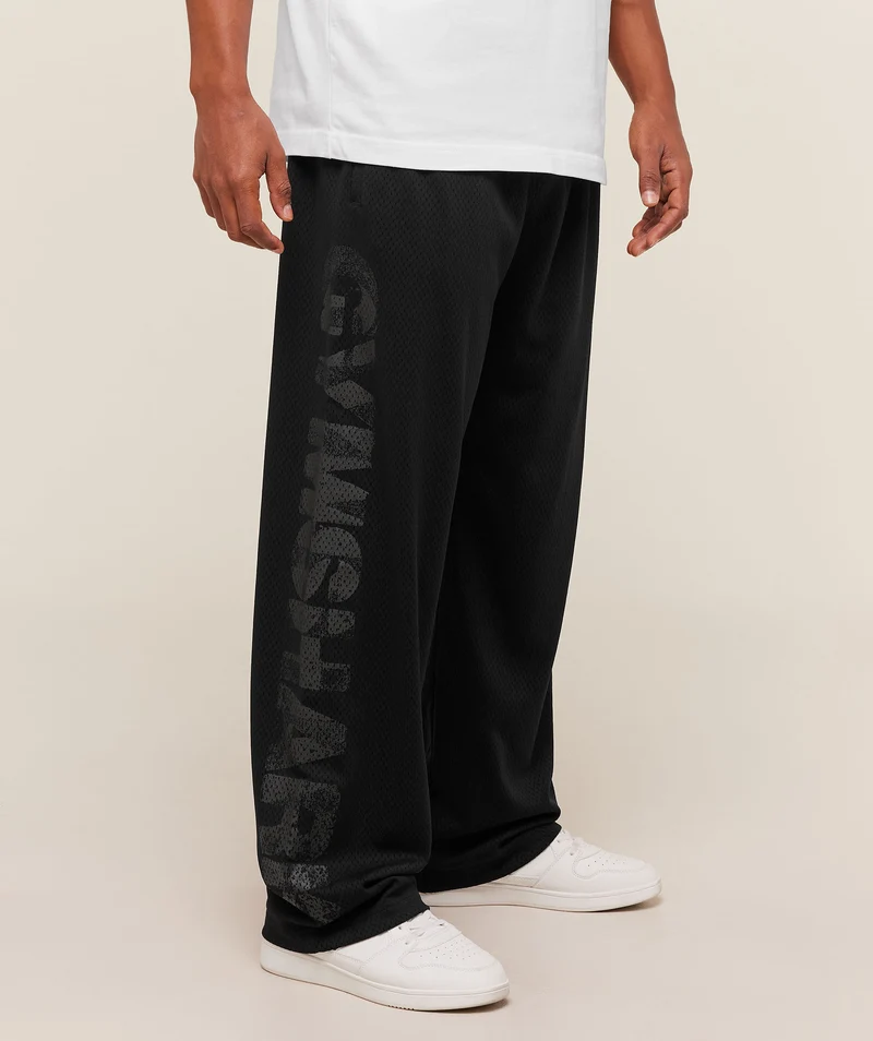 Gymshark Graphic Wordmark Mesh Wide Leg Pants - Black