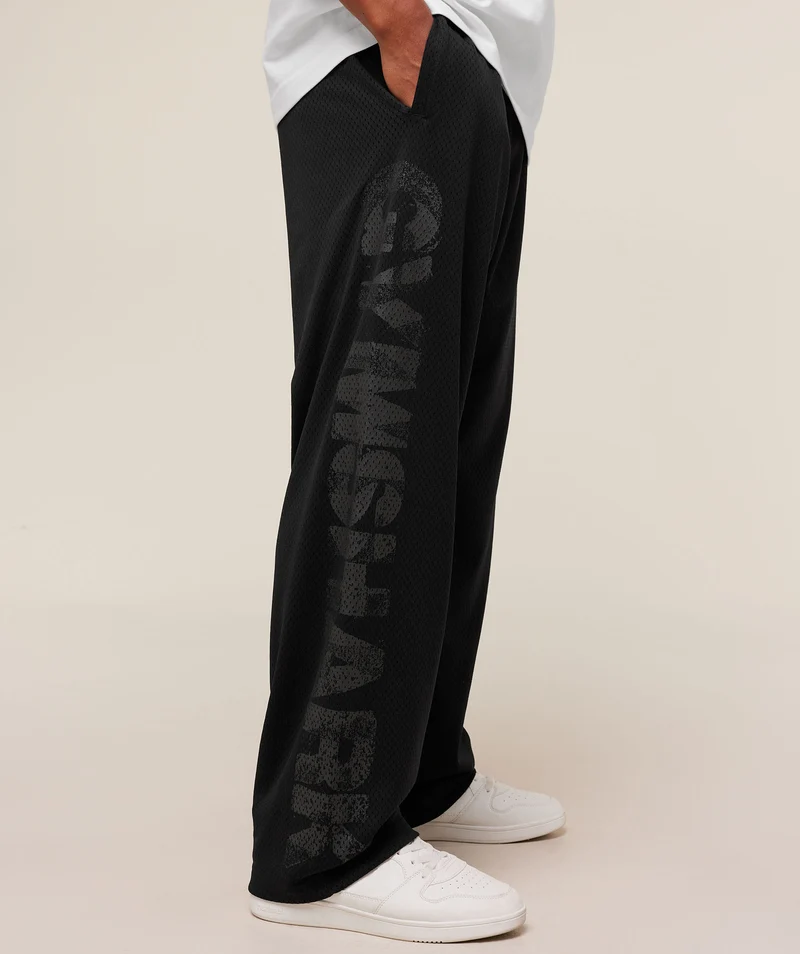 Gymshark Graphic Wordmark Mesh Wide Leg Pants - Black