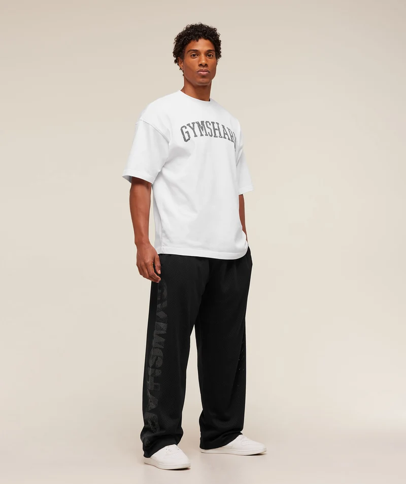 Gymshark Graphic Wordmark Mesh Wide Leg Pants - Black