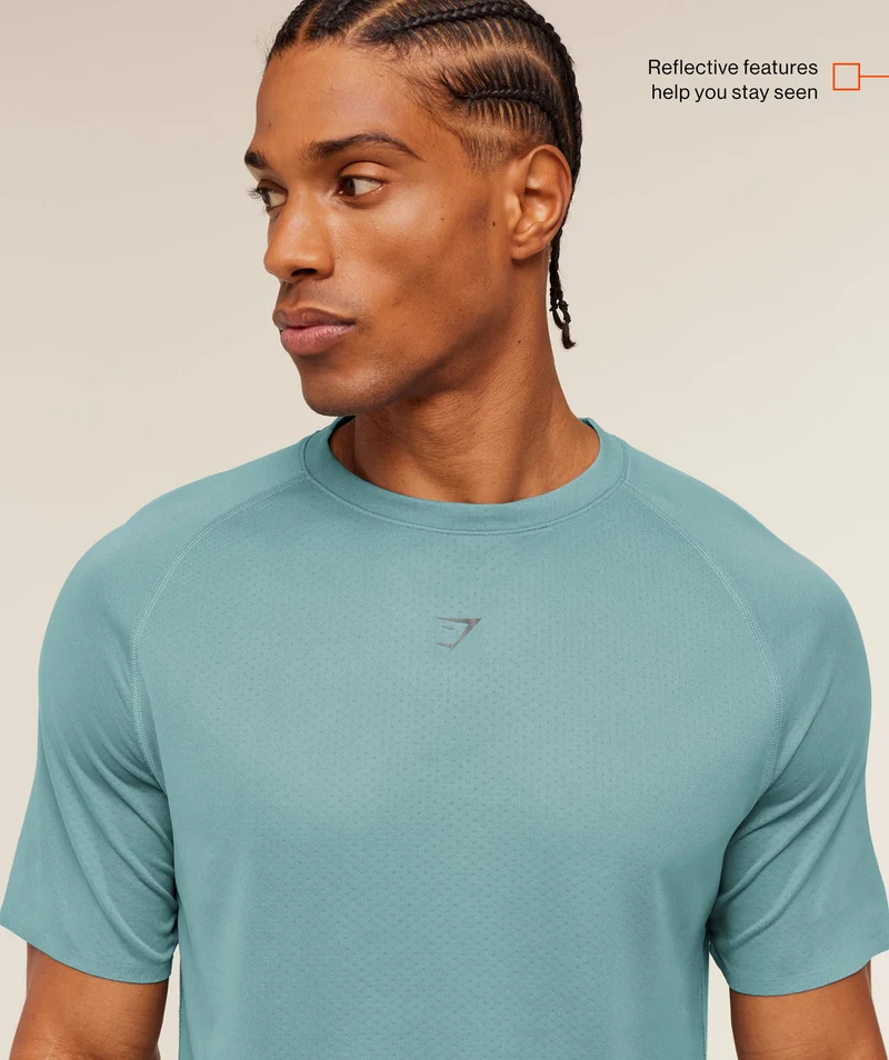 Gymshark Hybrid Engineered Jacquard T-Shirt - Storm Blue