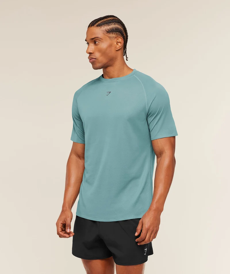 Gymshark Hybrid Engineered Jacquard T-Shirt - Storm Blue