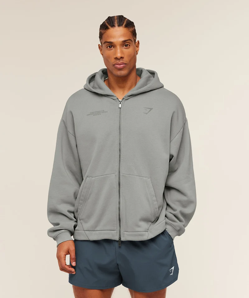 Gymshark Conditioning Club Washed Zip Through Hoodie - Smokey Grey/Wash