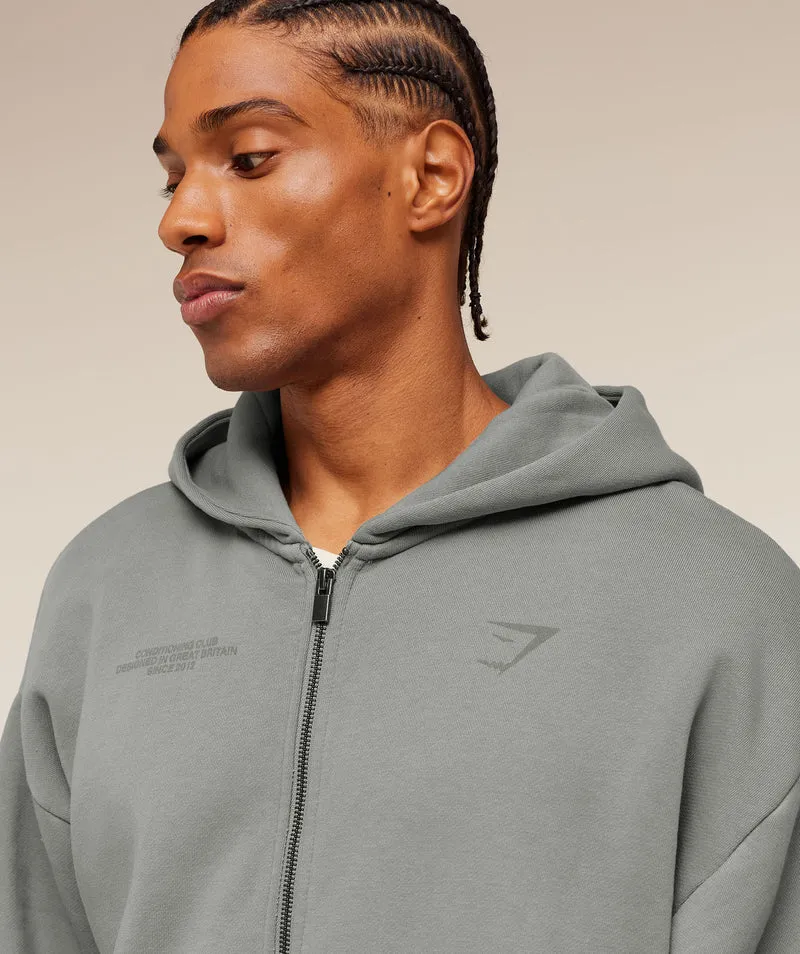 Gymshark Conditioning Club Washed Zip Through Hoodie - Smokey Grey/Wash