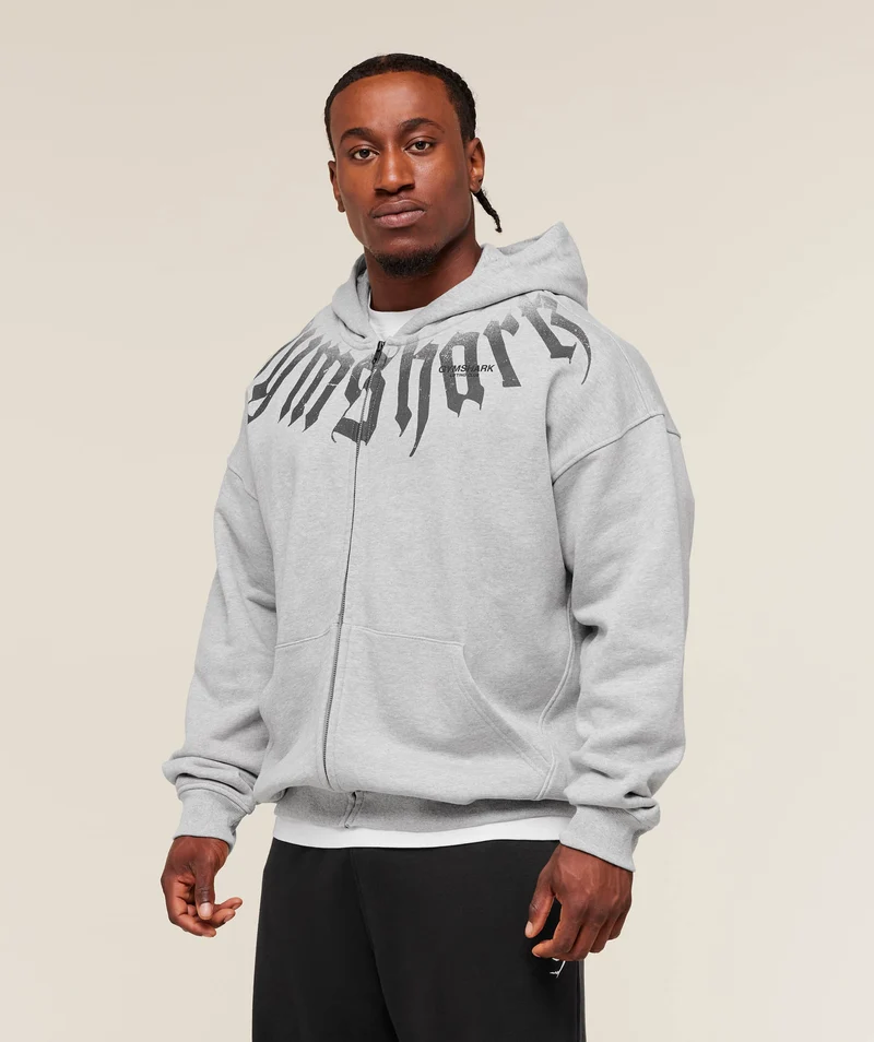 Gymshark Fade Graphic Zip Up Hoodie - Light Grey Core Marl