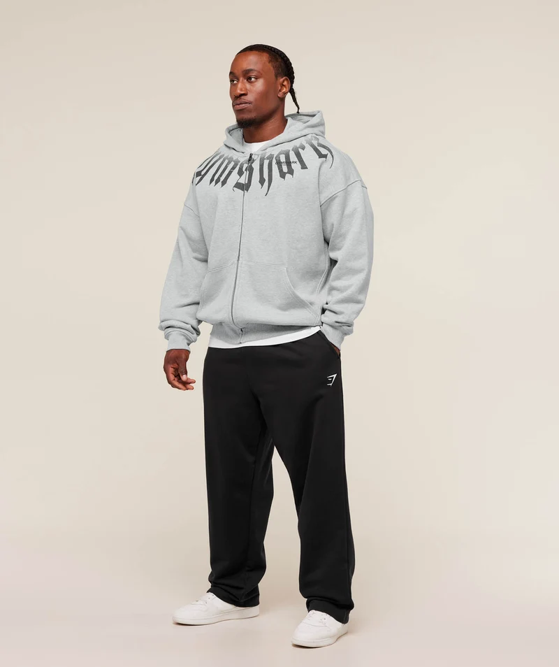 Gymshark Fade Graphic Zip Up Hoodie - Light Grey Core Marl