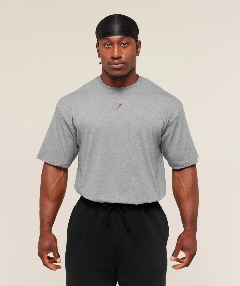 Gymshark Power T-Shirt - Charcoal Core Marl/Sets Red