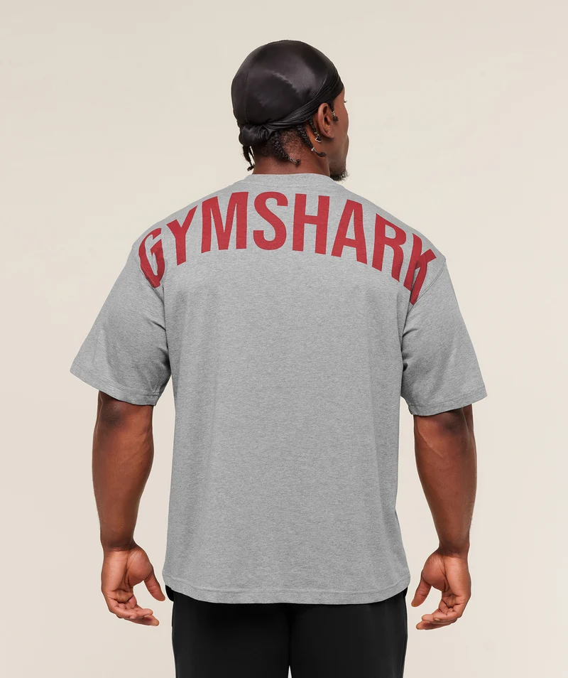 Gymshark Power T-Shirt - Charcoal Core Marl/Sets Red