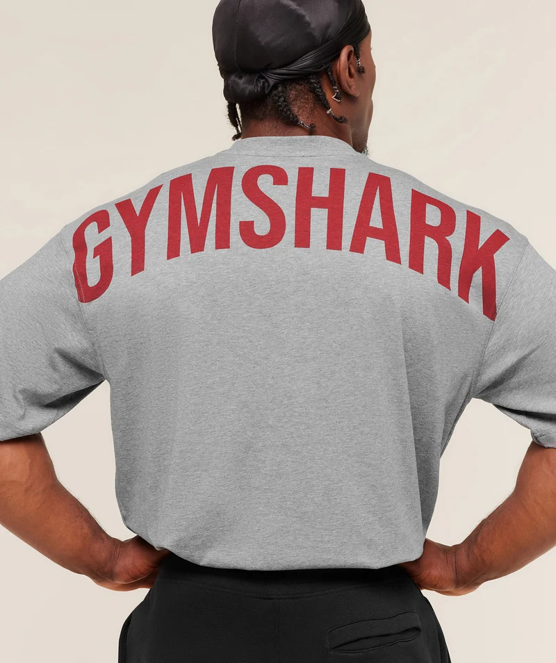 Gymshark Power T-Shirt - Charcoal Core Marl/Sets Red