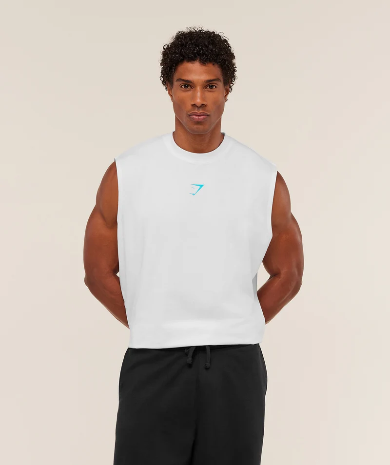 Gymshark Power Cut Off Tank - White/Brand Blue