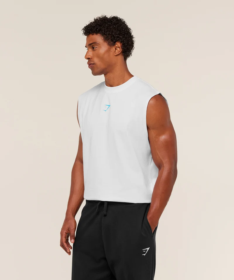 Gymshark Power Cut Off Tank - White/Brand Blue