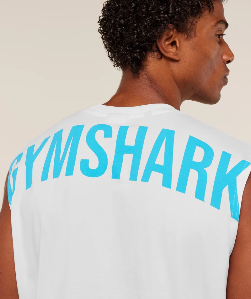 Gymshark Power Cut Off Tank - White/Brand Blue