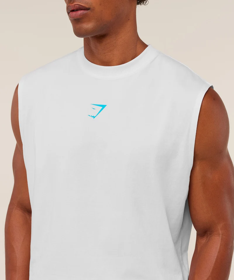 Gymshark Power Cut Off Tank - White/Brand Blue