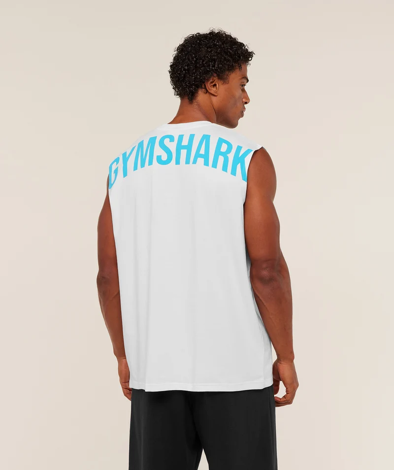 Gymshark Power Cut Off Tank - White/Brand Blue