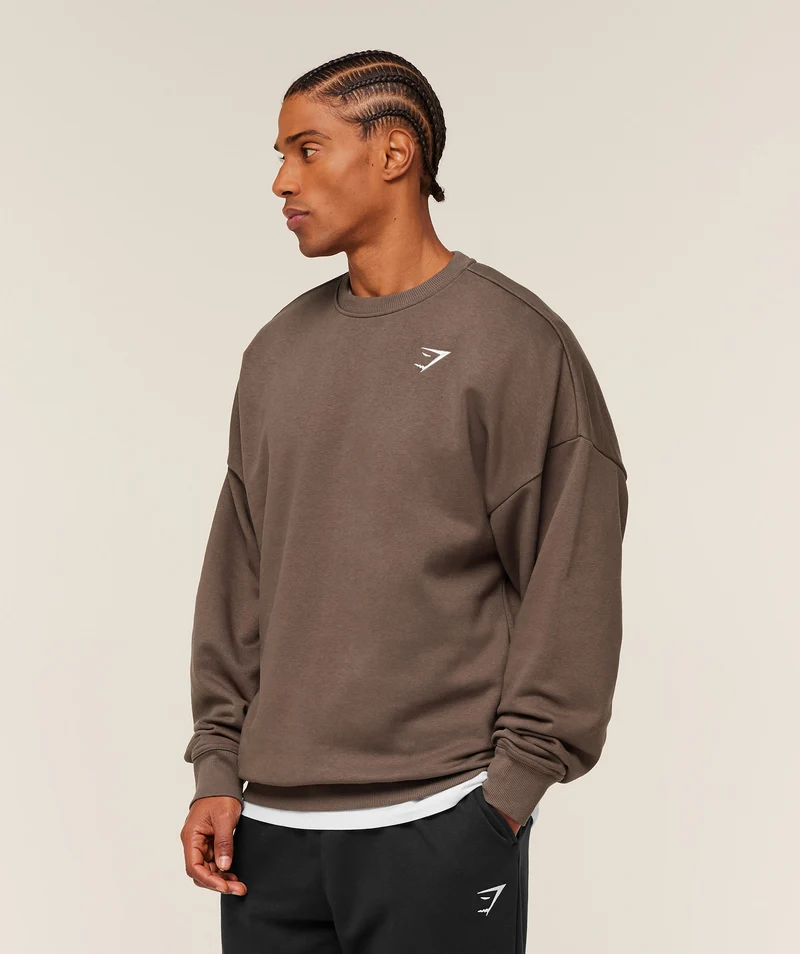 Gymshark Crest Oversized Crew - Soft Brown