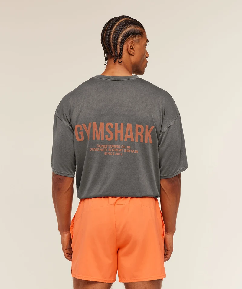 Gymshark Conditioning Club Washed T-Shirt - Black/Dayglow Peach/Wash