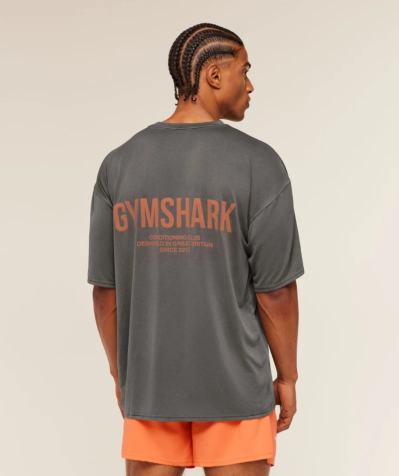 Gymshark Conditioning Club Washed T-Shirt - Black/Dayglow Peach/Wash