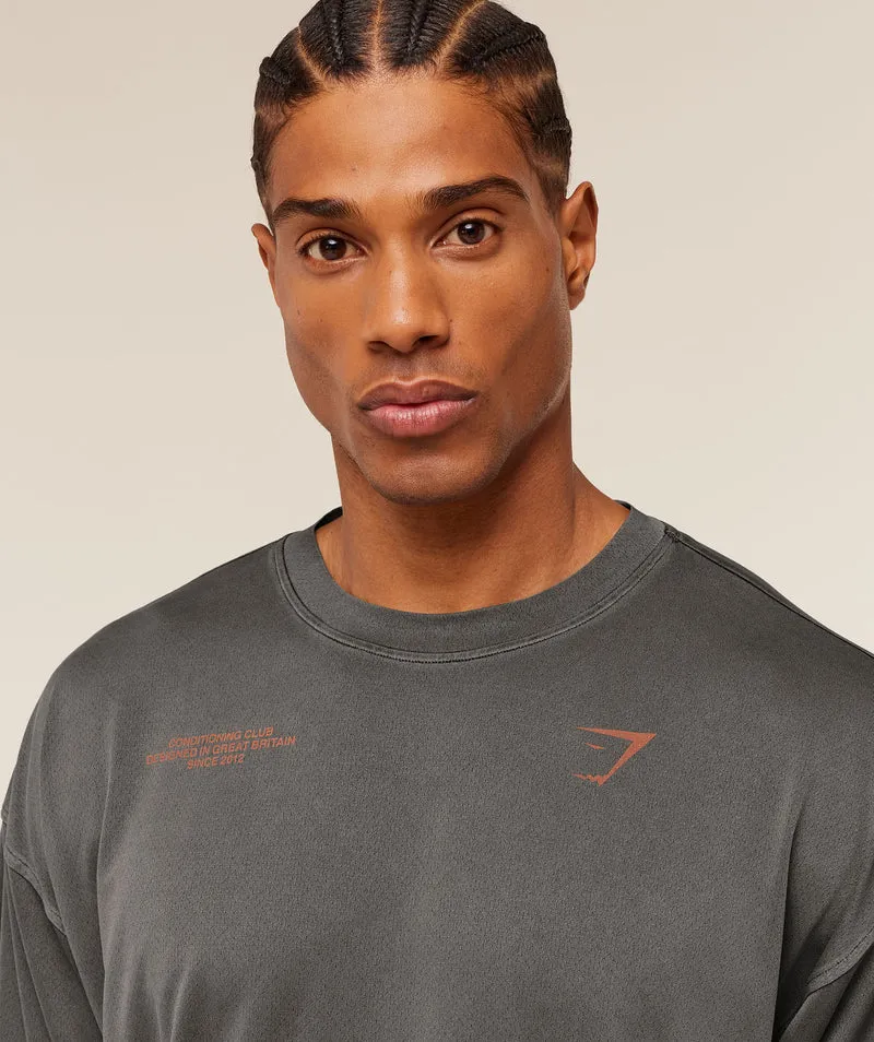 Gymshark Conditioning Club Washed T-Shirt - Black/Dayglow Peach/Wash