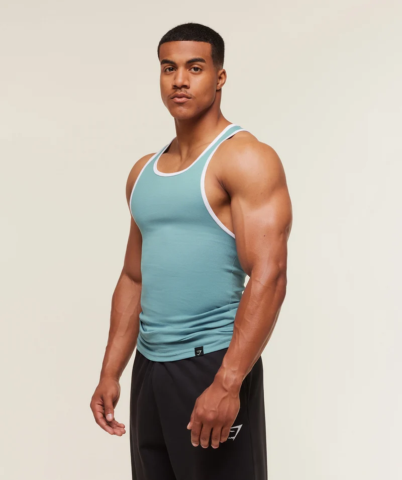 Gymshark Ribbed Tank 1PK - Bench Blue/White