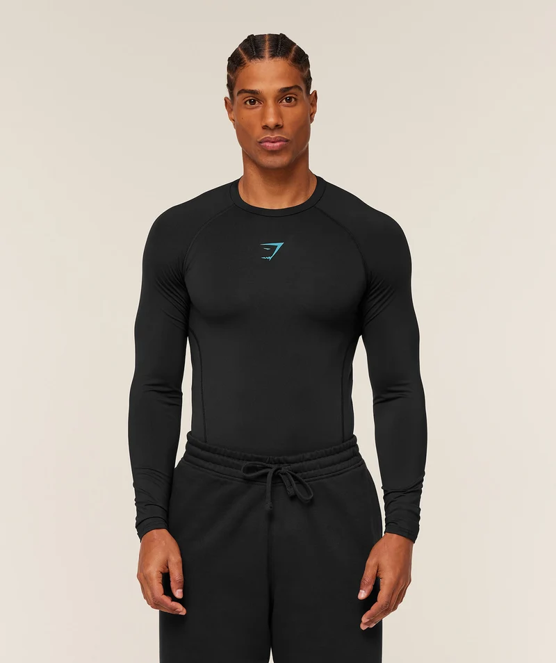 Gymshark Element Baselayer Long Sleeve T-Shirt - Black/Brand Blue
