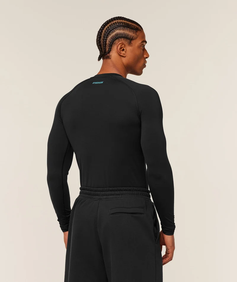 Gymshark Element Baselayer Long Sleeve T-Shirt - Black/Brand Blue