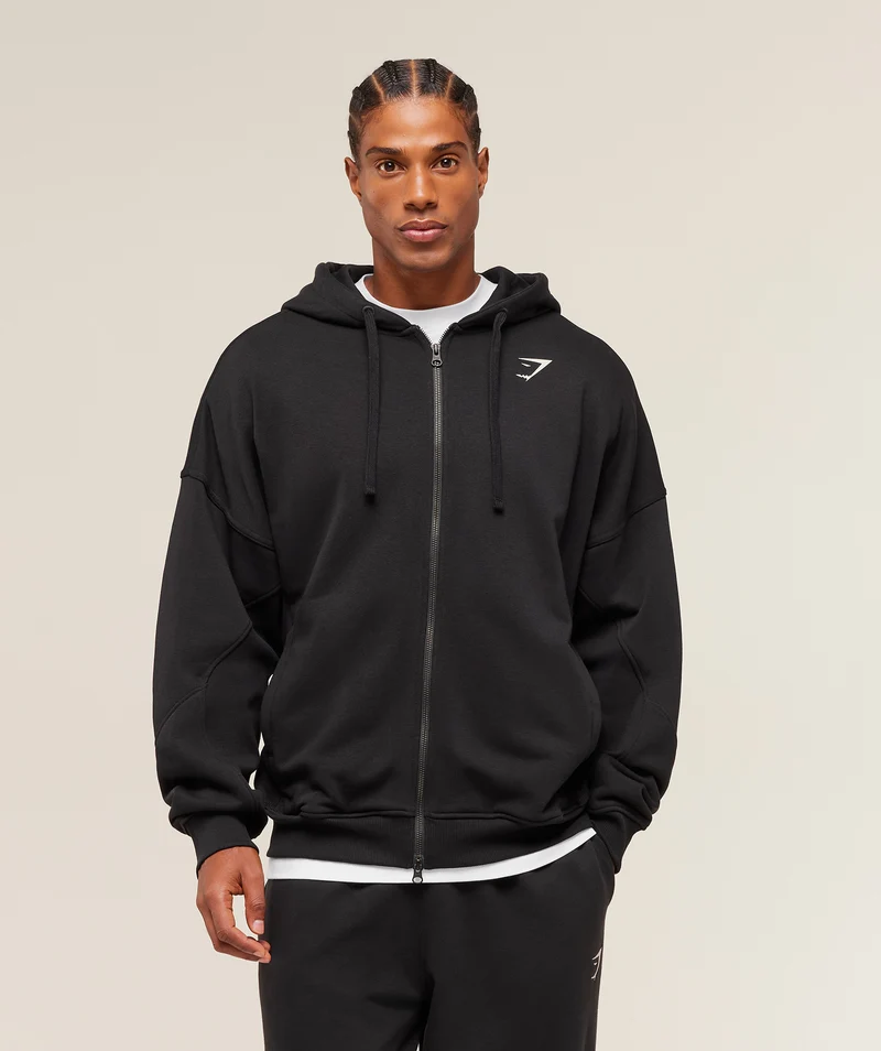 Gymshark Power Zip Up Hoodie - Black/Oat White