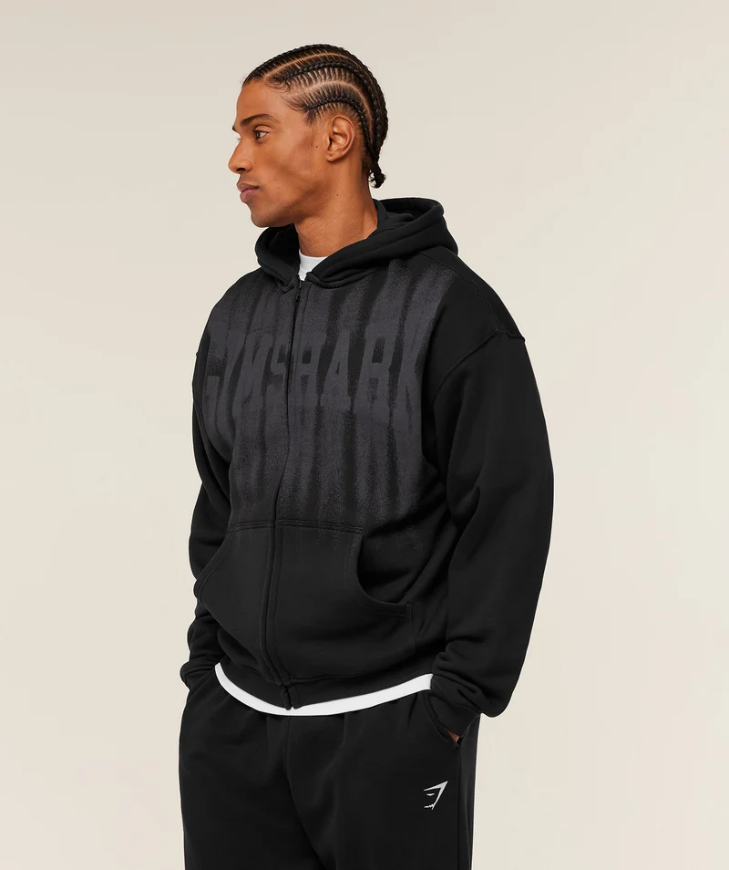 Gymshark Fade Graphic Zip Through Hoodie - Black