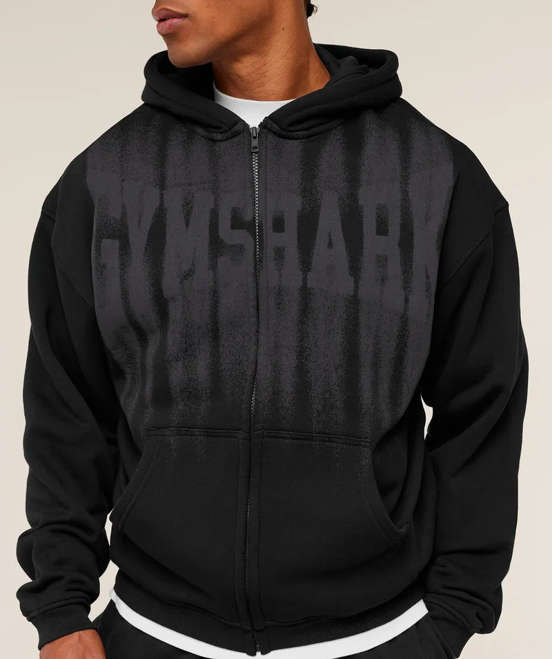 Gymshark Fade Graphic Zip Through Hoodie - Black