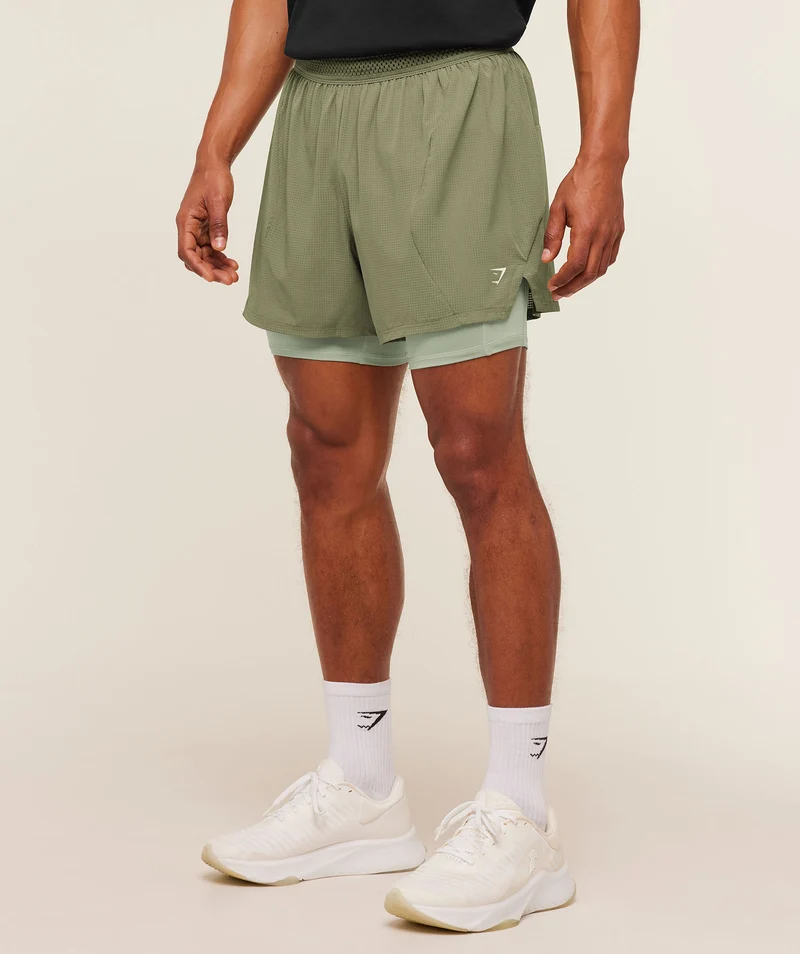 Gymshark Running 4" 2-in-1 Shorts - Grounded Green/Haze Green