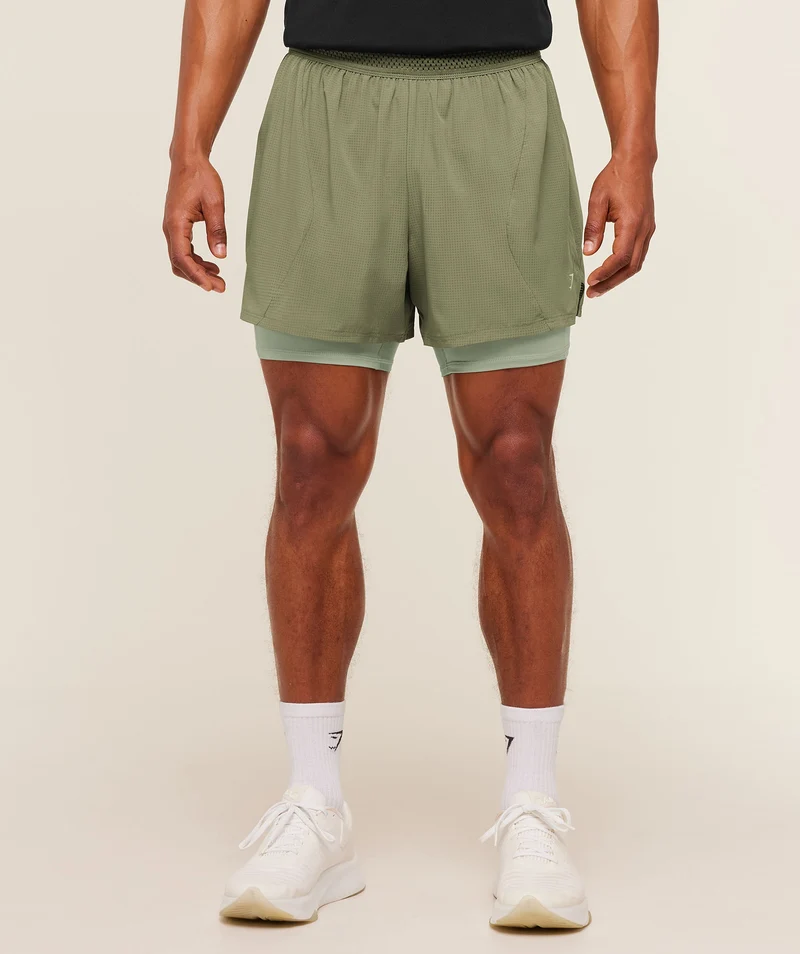 Gymshark Running 4" 2-in-1 Shorts - Grounded Green/Haze Green