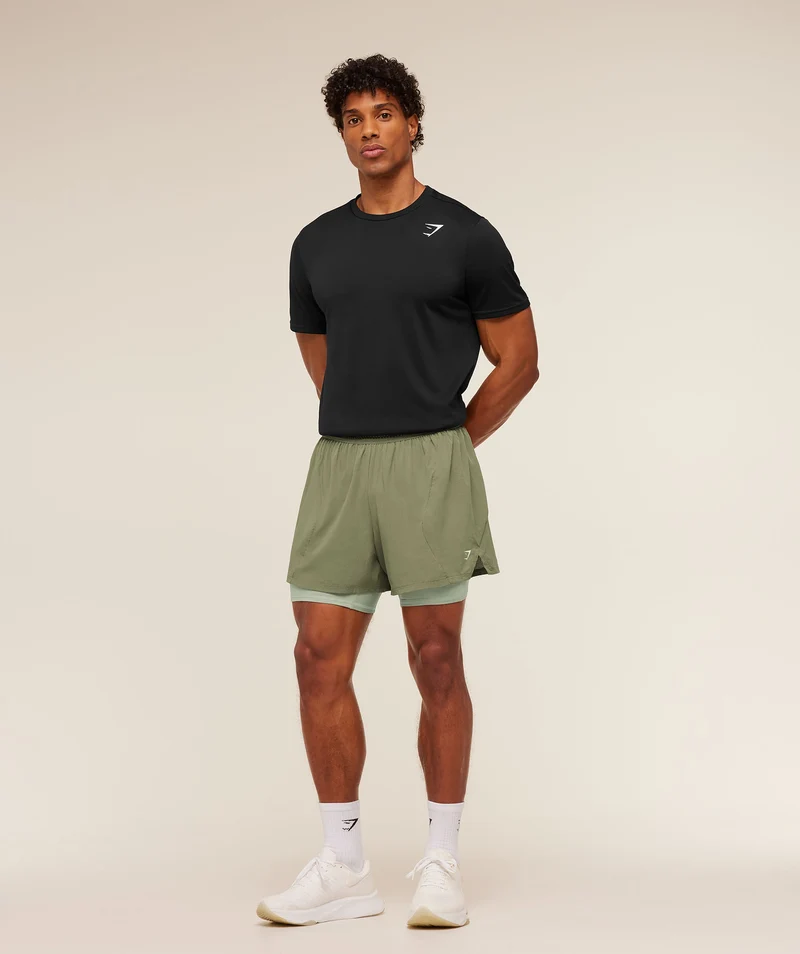 Gymshark Running 4" 2-in-1 Shorts - Grounded Green/Haze Green