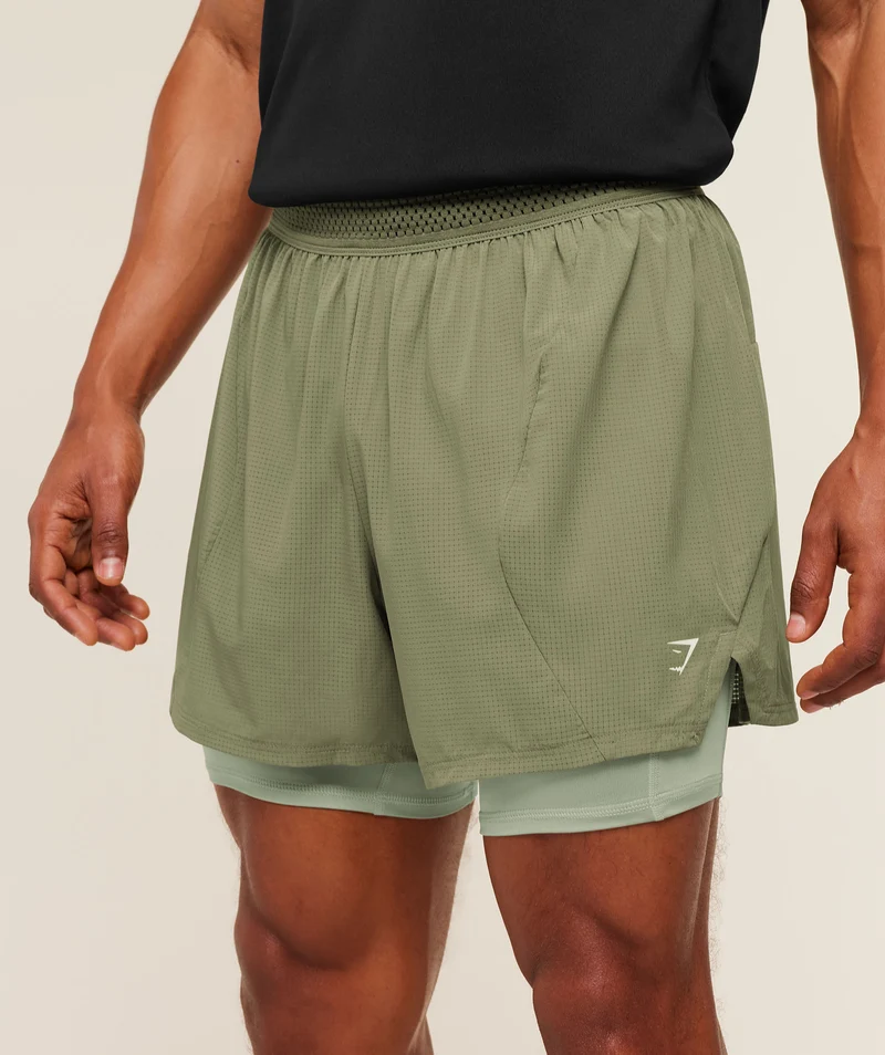 Gymshark Running 4" 2-in-1 Shorts - Grounded Green/Haze Green