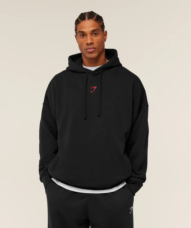 Gymshark Power Oversized Hoodie - Black/Conditioning Red
