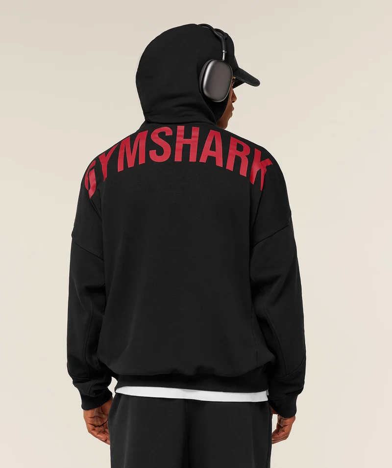 Gymshark Power Oversized Hoodie - Black/Conditioning Red
