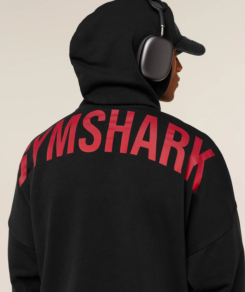 Gymshark Power Oversized Hoodie - Black/Conditioning Red