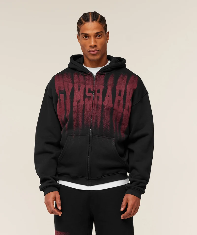 Gymshark Fade Graphic Zip Through Hoodie - Black/Sets Red