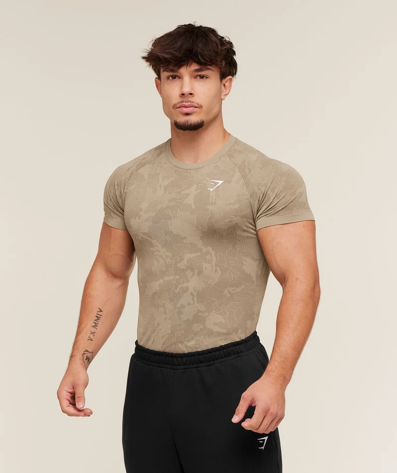 Gymshark Geo Seamless T-Shirt - Cement Brown/Soul Brown