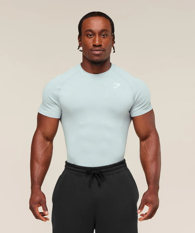 Gymshark Geo Seamless T-Shirt - Smoke Blue/Soft White