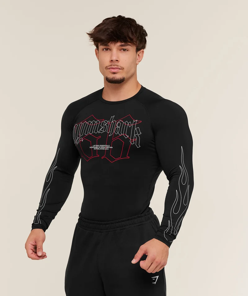 Gymshark Outline Graphic Long Sleeve Baselayer - Black