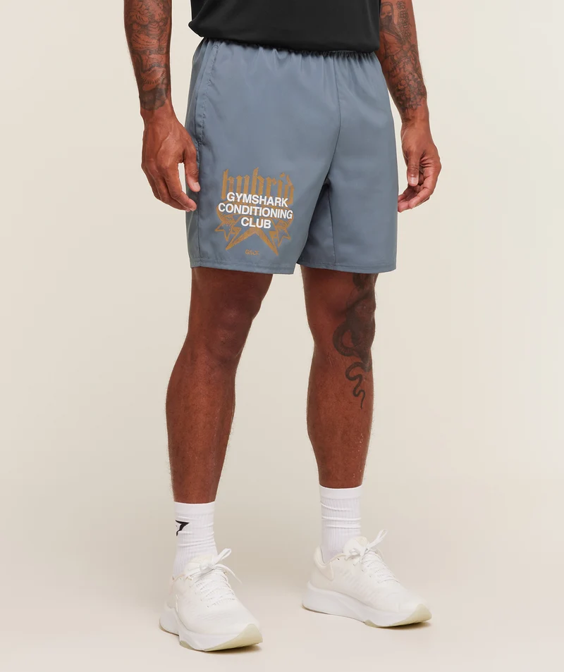Gymshark Hybrid Graphic 7" Short - Iron Blue