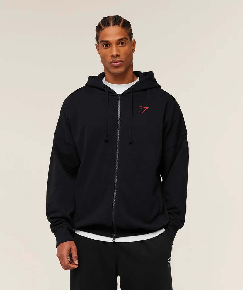 Gymshark Power Zip Up Hoodie - Black/Conditioning Red