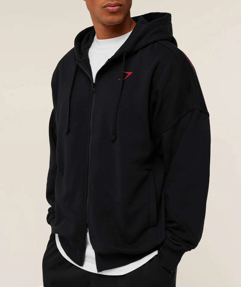 Gymshark Power Zip Up Hoodie - Black/Conditioning Red