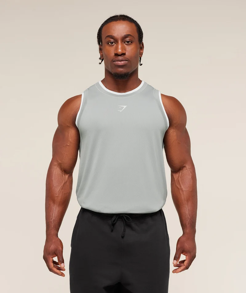 Gymshark Graphic Basketball Mesh Tank - Silver Grey