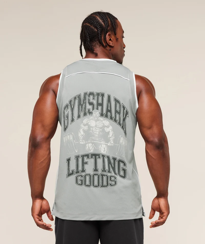 Gymshark Graphic Basketball Mesh Tank - Silver Grey