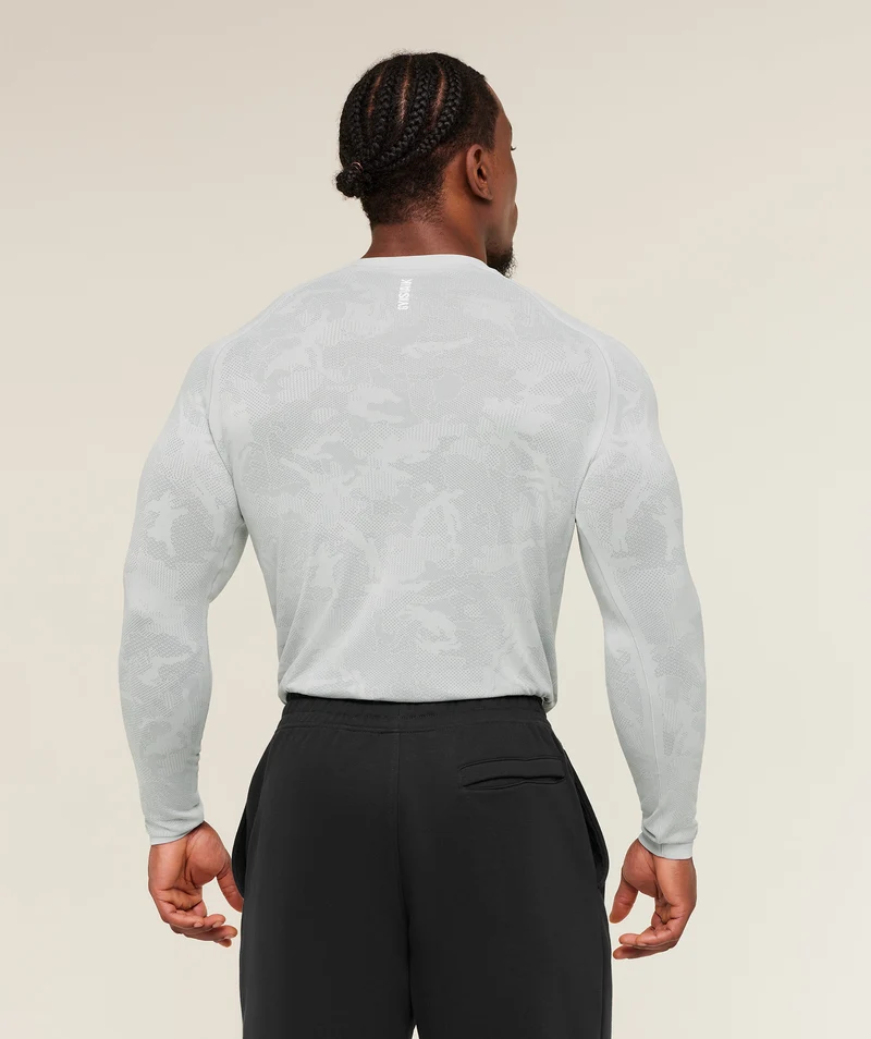 Gymshark Geo Seamless Long Sleeve T-Shirt - Light Grey/Smokey Grey