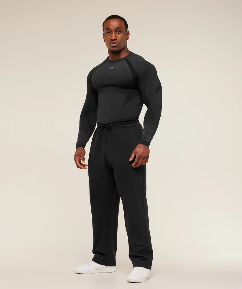 Gymshark Shadow Seamless Long Sleeve T-Shirt - Black/Brand Blue